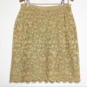 St John Evening Gold Floral Embellished Knit Skirt